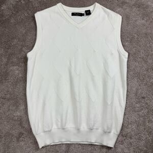 Alan Flusser Golf Vest Size S Cream VNeck Argyle Knit Sleeveless Sweater Preppy